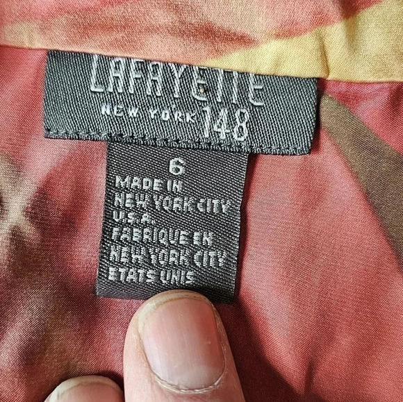 Lafayette 148 New York Size 6 Silk Wrap Blouse Gold Brown Red Luxury Career Top - Picture 9 of 10
